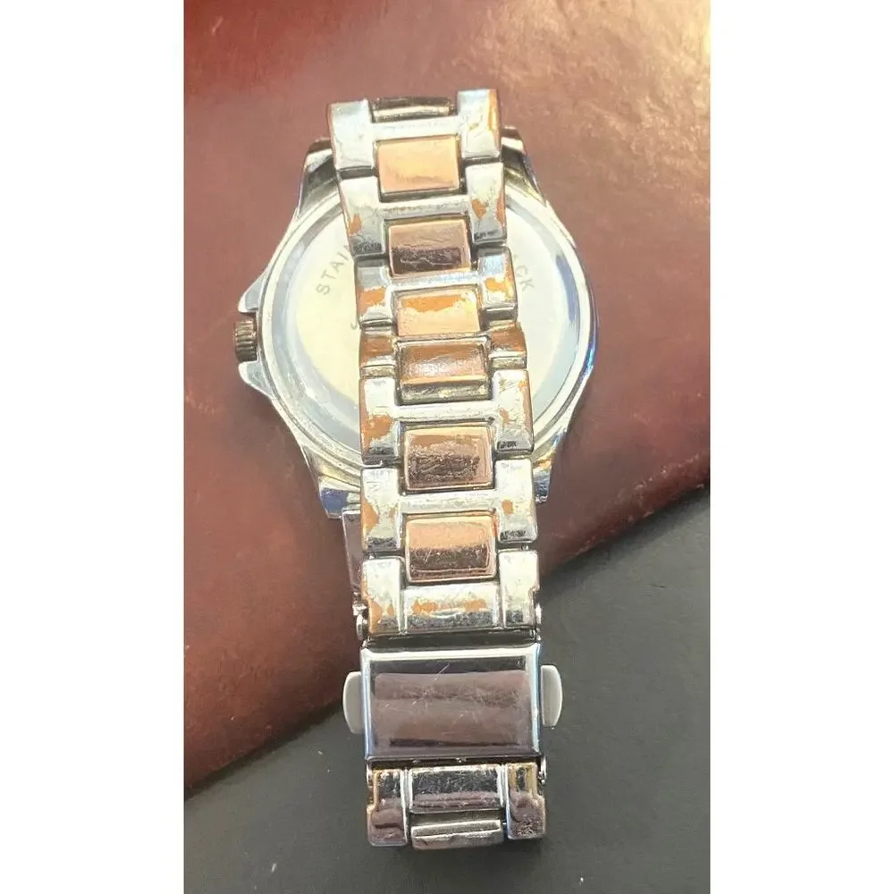 35mm Two Tone Jessica Carlyle Watch, Maroon Face, Crystal Accents